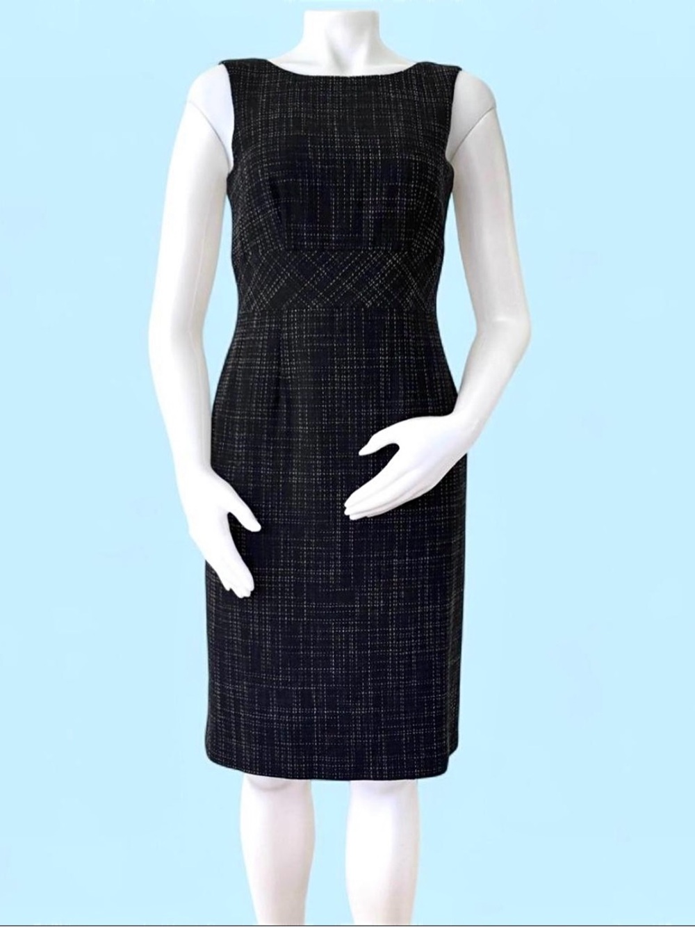 Santorelli tweed black wool blend sheath sleeveless dress made in Italy